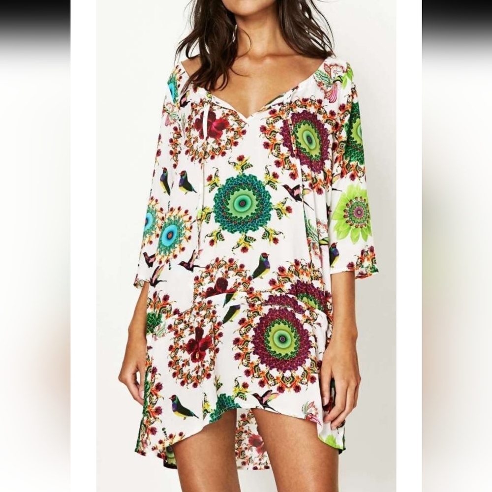 Desigual Multicolor Mandala Dress Cover Up Blouse Sz S